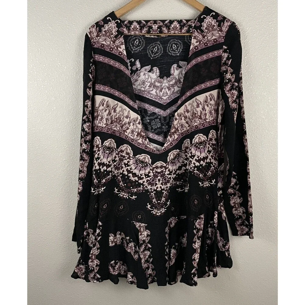 Free People Size S Oversize Boho Smooth Talker Tunic Blouse Festival Boho Grunge